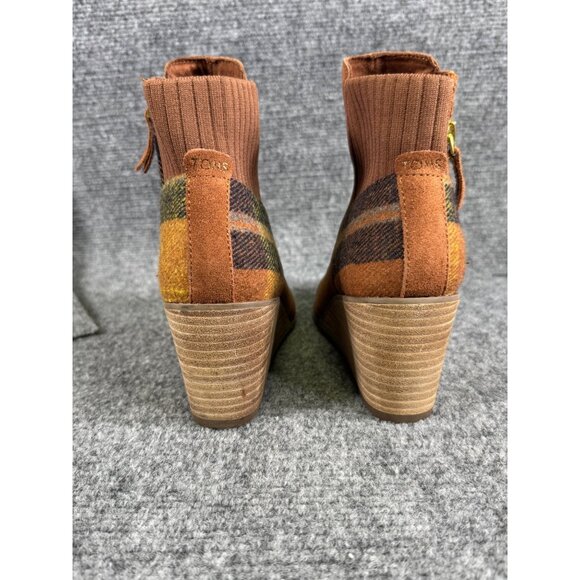 Toms Womens 7.5 brown multicolor Plaid Suede Wedge Ankle Boots - Picture 11 of 16